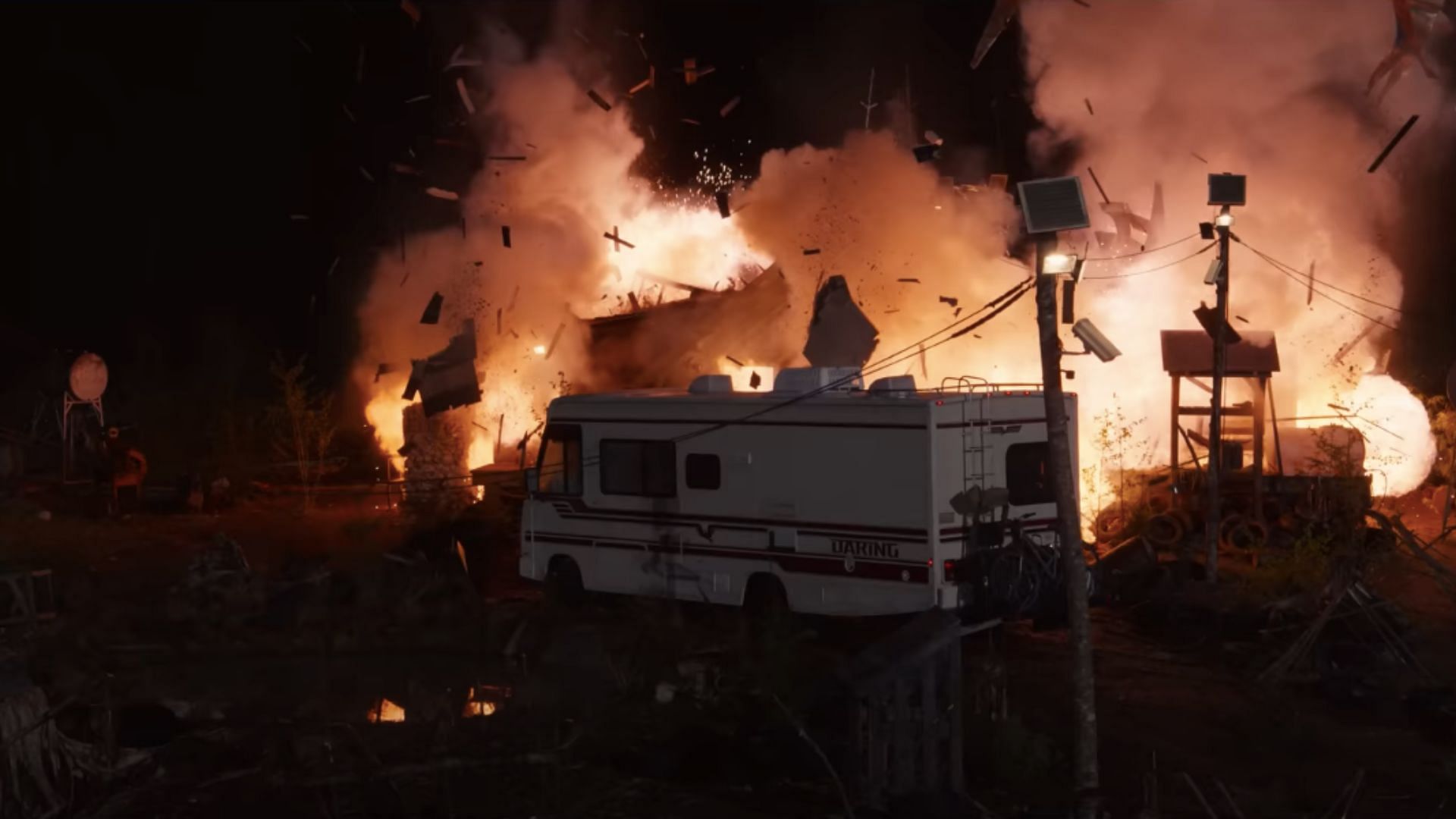 The cabin explosion (Image via YouTube/Netflix)